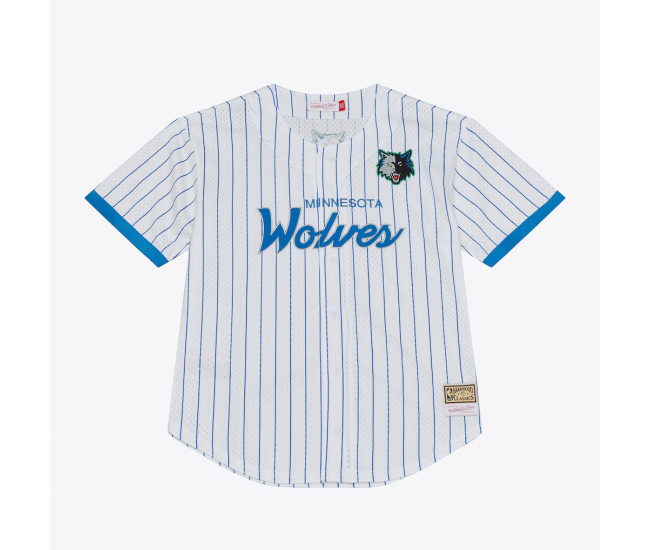Minnesota Timberwolves Mitchell Ness Head Coach Pinstripe Mesh Full Button Baseball Jersey White