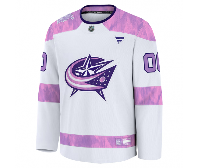 Columbus Blue Jackets Fanatics 2024 Hockey Fights Cancer Custom Practice Jersey White