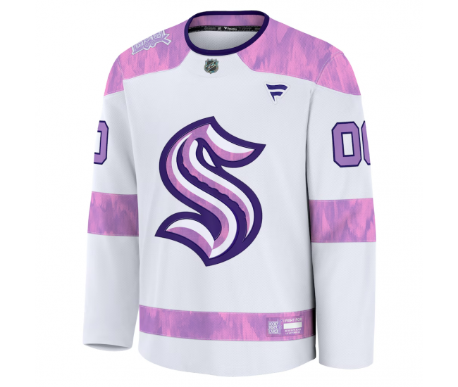 Seattle Kraken Fanatics 2024 Hockey Fights Cancer Custom Practice Jersey White